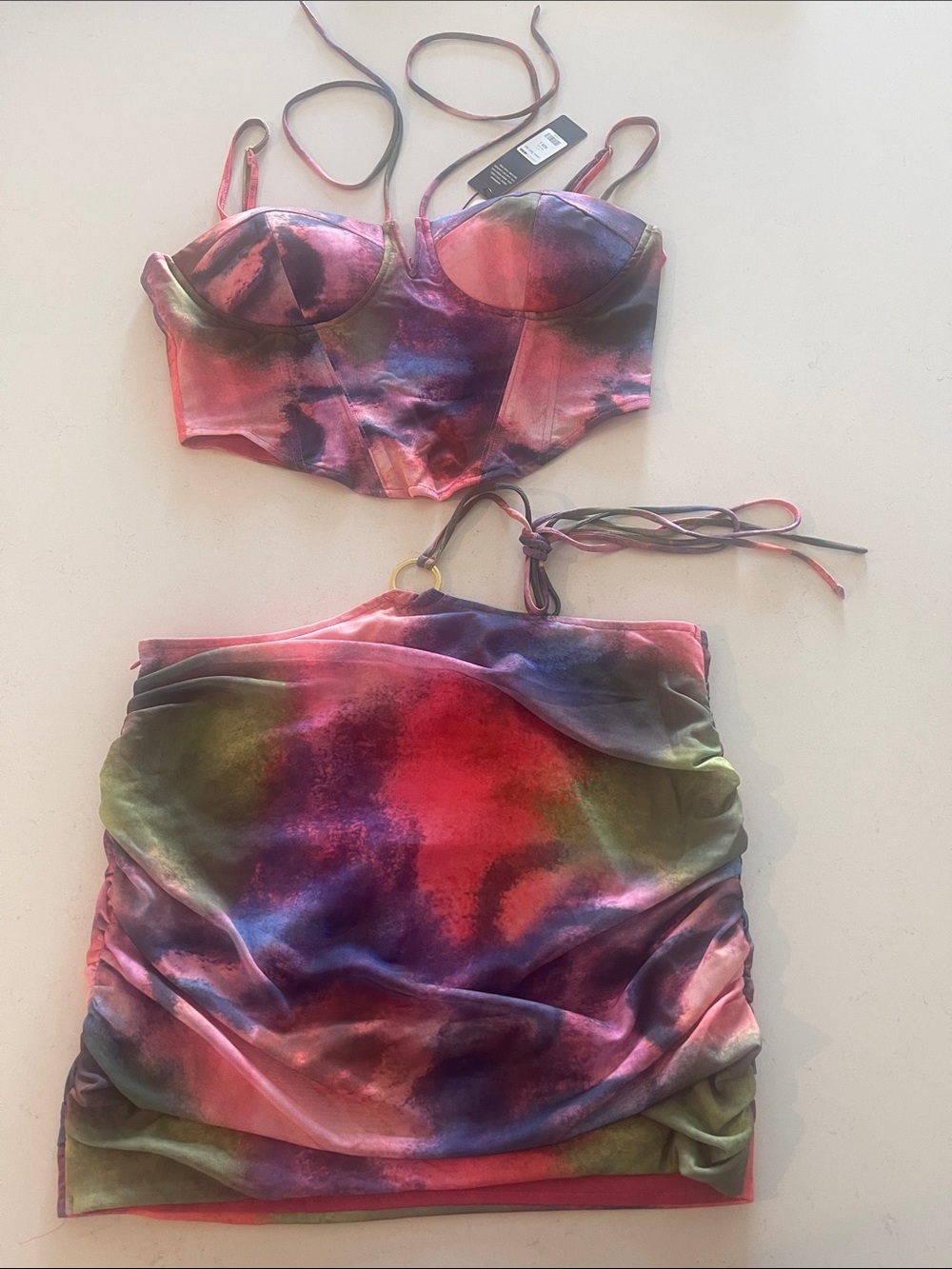 Fashion Nova Pink Multi Tie-Dye Mini Dress Set
